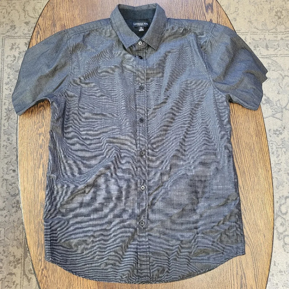 London Fog Black 2 Tone Button Down Short Sleeve Casual Shirt Size Men's Medium - Picture 1 of 10